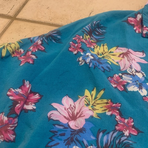 Free People Style Blue Floral Tie-Front Cropped Blouse - Size L - Picture 2 of 6